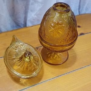 2pc Amber candy dish/candle holder